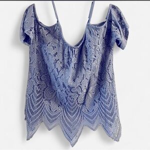 Light Blue Lace Cold Shoulder Top